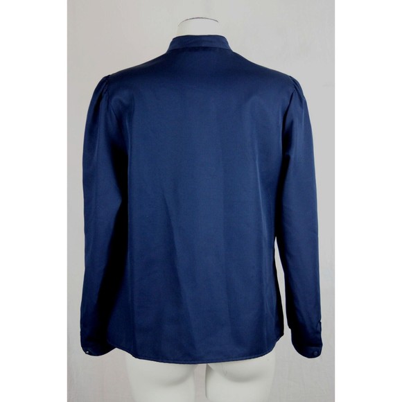 Vtg Lady Arrow Navy Blue Blouse Top Dacron Polyester Button Up Long Sleeve 14 - Picture 5 of 7